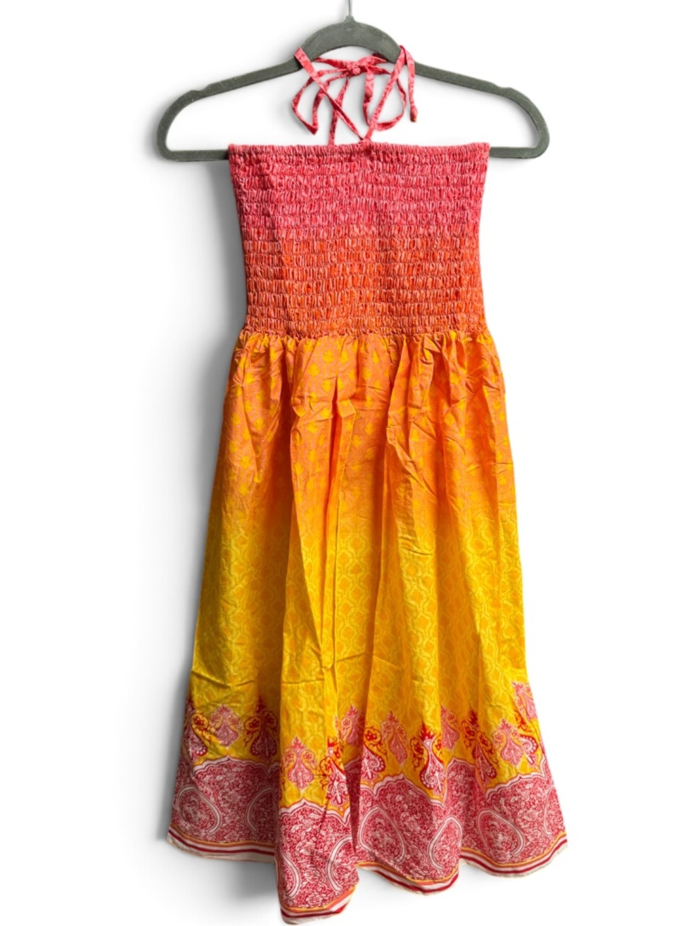 LA LEELA Boho Paisley Smocked Halter Maxi Beach Cover Up OSFM